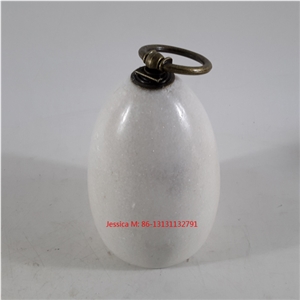 Raindrop Shape White Marble Stone Doorstop with Brass Handle /Marble Door Stops