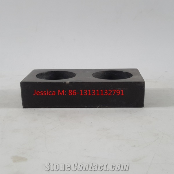 Rectangle Shape Black Marble Candle Holder with 2 Holes