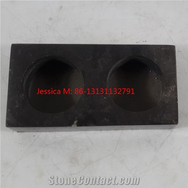 Rectangle Shape Black Marble Candle Holder with 2 Holes