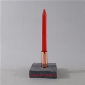 Square Grey Marble Stone Candlestick Holders with Golden Pipes