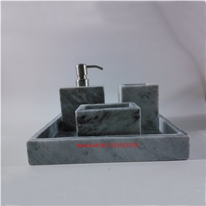 Square Grey Marble Tray /Square Grey Marble Soap Dispenser /Square Grey Marble Toothbrush Holder /Square Grey Marble Tumbler /Square Marble Bathroom Accessory Set