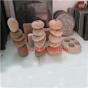Stacked Stone Tea Light Holder /5 River Rocks Stacked Candle Holders