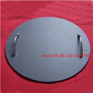 Stone Slate Cheese Board with Stainless Steel Handle /Dark Slate Cheese Board Tray with Aluminium Handles