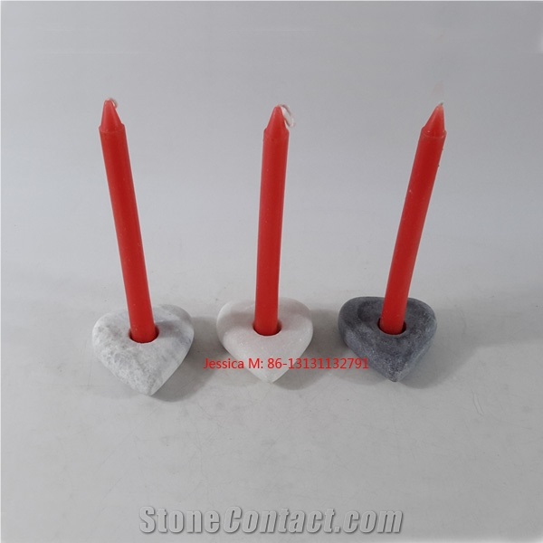 White Marble Stone Heart Candlestick Holder