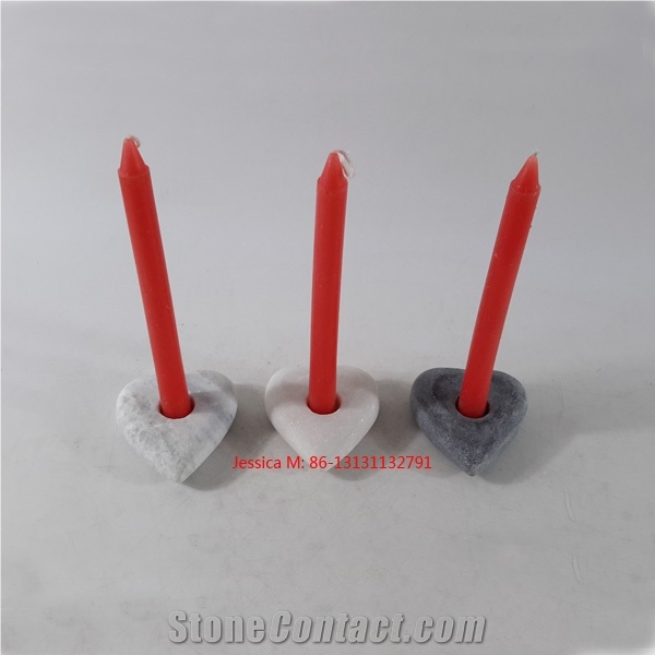 White Marble Stone Heart Candlestick Holder