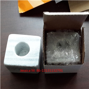 White with Grey Veins Cubic Candle Holders