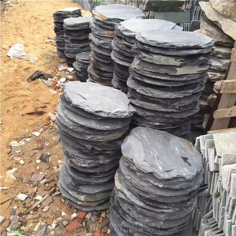 Black Slate Round Cleft Flagstone Pavers, Step Pavers, Picked Pavers