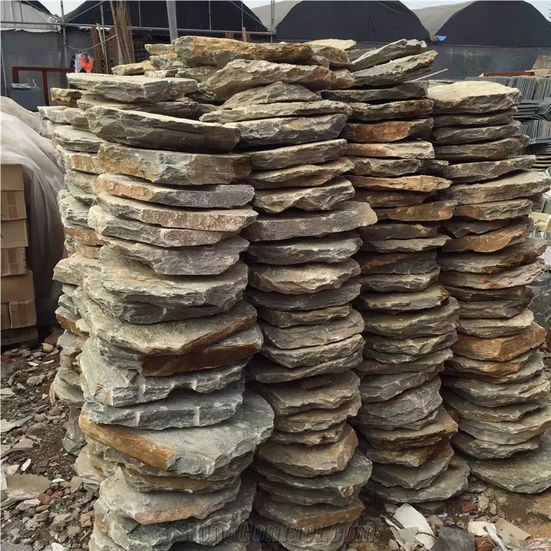 Black Slate Round Cleft Flagstone Pavers, Step Pavers, Picked Pavers
