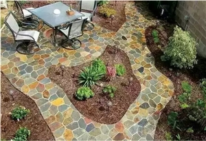 Multicolor Slate Irregular Flagstones, Flagstone Walkway Pavers, Flagstone Road Paving
