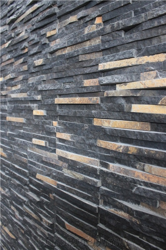 Black Slate Cultured Stone,Ledge Stone, Indonesia Black Java Slate Wall Panels
