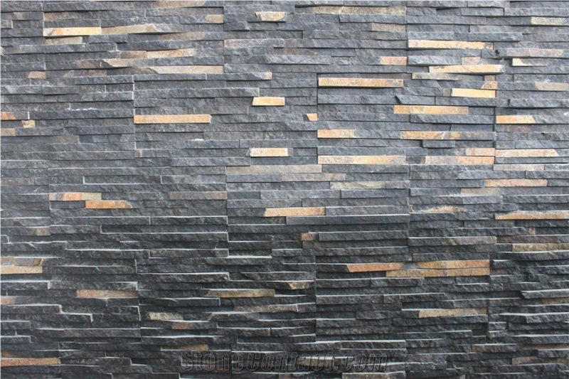 Black Slate Cultured Stone,Ledge Stone, Indonesia Black Java Slate Wall Panels