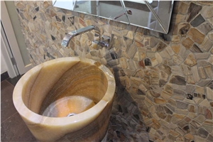 Indonesia Fossil Stone Mosaic Walling Tiles, Indonesia Fossil Brown Stones Chipped Mosaic, Indonesia Fossil Beige Chipped Mosaic Walling Tiles
