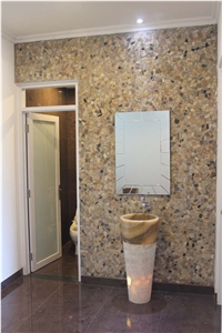 Indonesia Fossil Stone Mosaic Walling Tiles, Indonesia Fossil Brown Stones Chipped Mosaic, Indonesia Fossil Beige Chipped Mosaic Walling Tiles