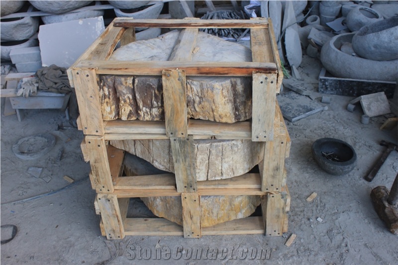Indonesia Petrified Wood Oval Basins, Brown Petrified Wood Semiprecious Stone Basin, Petrified Wood Sink Manmade Stone Round Basin
