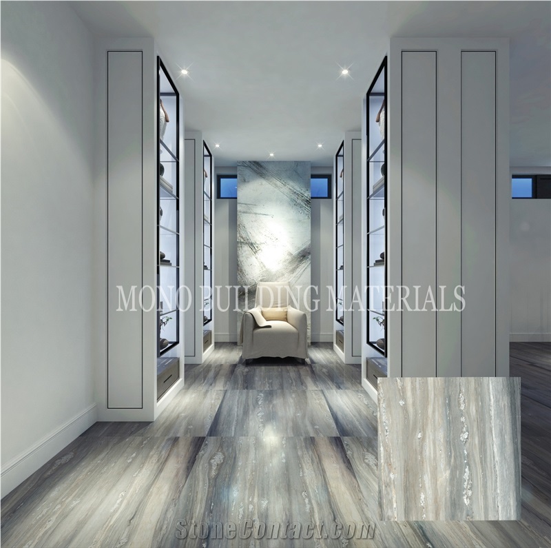 Bling Blue Marble Look Porcelain Tile Polished Floor Tile for Interior Decoration