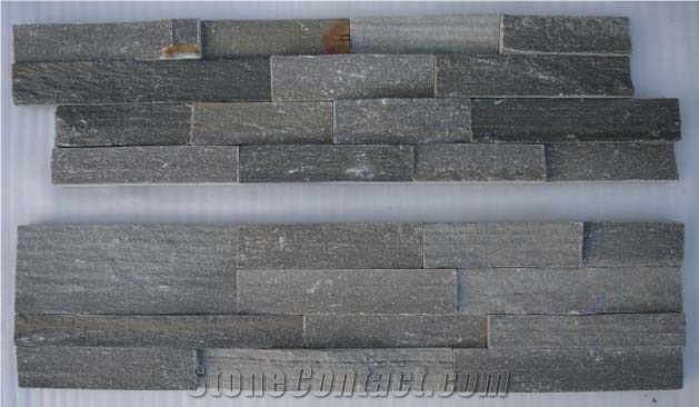 Cyan Wood-Grain Ledges Stone, Green Quartzite Cultured Stone