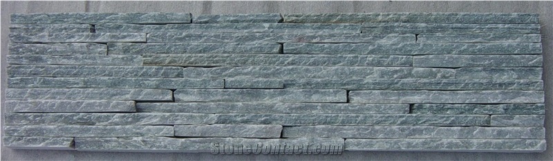 Cyan Wood-Grain Ledges Stone, Green Quartzite Cultured Stone