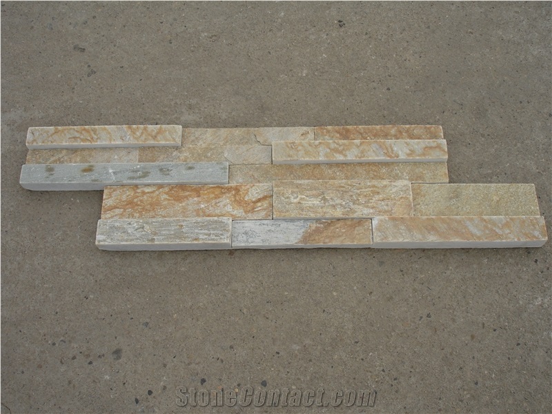Gold Wood-Grain Ledges Stone, Yellow Quartzite Cultured Stone