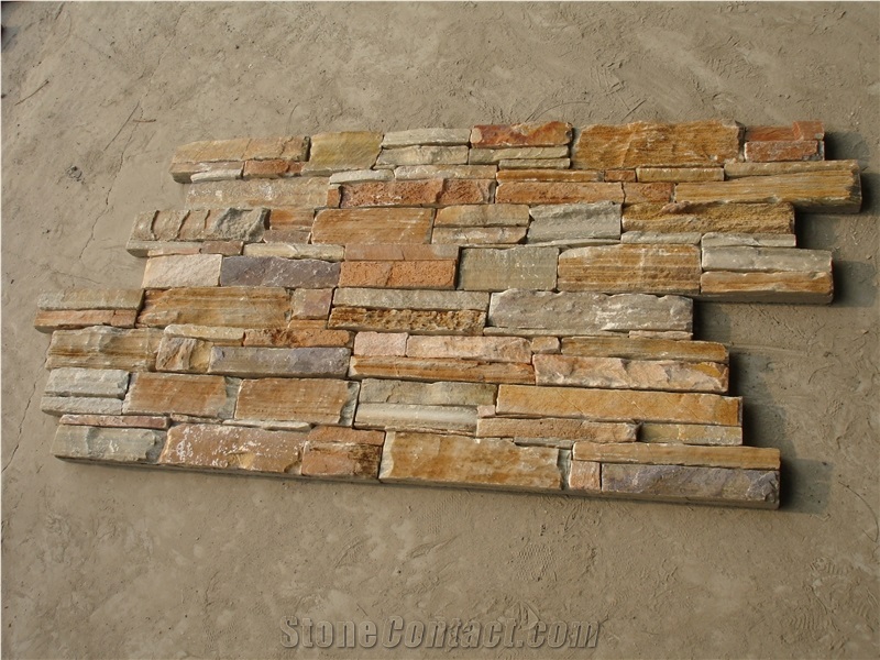 Gold Wood-Grain Ledges Stone, Yellow Quartzite Cultured Stone