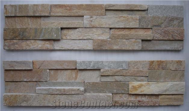 Gold Wood-Grain Ledges Stone, Yellow Quartzite Cultured Stone