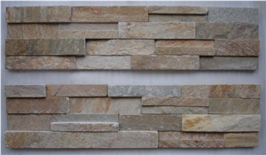 Gold Wood-Grain Ledges Stone, Yellow Quartzite Cultured Stone