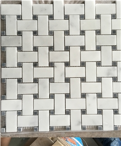 Basketwave Marble Mosaic Tile, Bianco Carrara C White Marble Mosaic