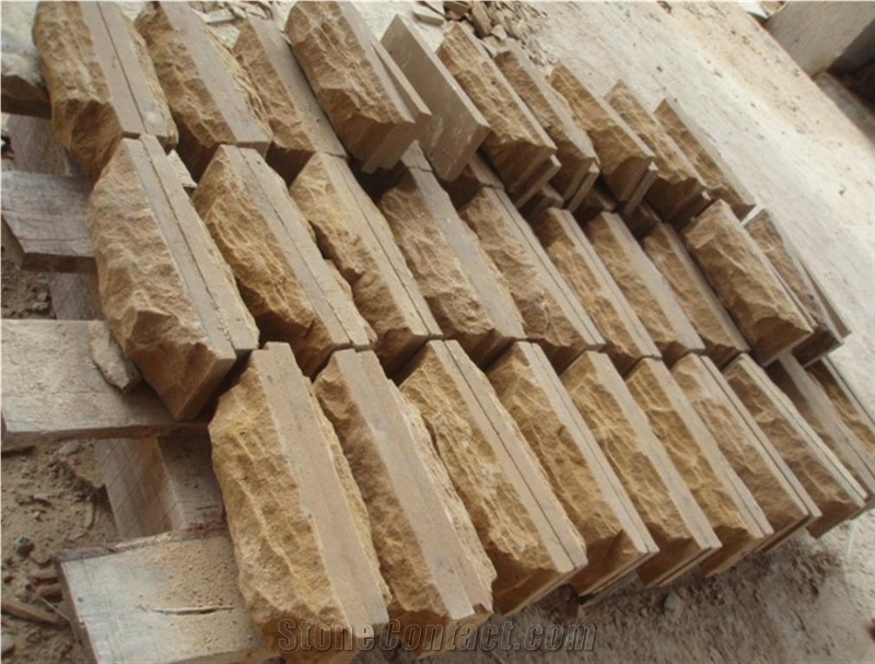 Yellow Sandstone Mushroom Stone, Split Face Wall Cladding, Decorative Wall Panel Stone,Beige Sandstone Tile, Yellow Marble Mushroom Stone