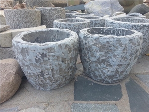 Black Basalt Natural Bush Hammered Finish Round Flower Base Using in Home Garden, Decoration and Landscaping