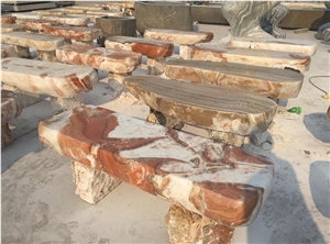 Highly Polished Marble Stone Bench and Table in Garden , Landscaping