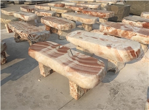 Highly Polished Marble Stone Bench and Table in Garden , Landscaping