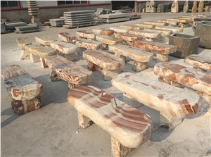 Highly Polished Marble Stone Bench and Table in Garden , Landscaping
