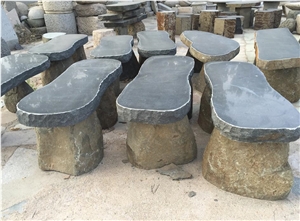 Natural Black Basalt Outdoor Bench and Chairs , Garden Bench