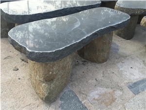Natural Black Basalt Outdoor Bench and Chairs , Garden Bench