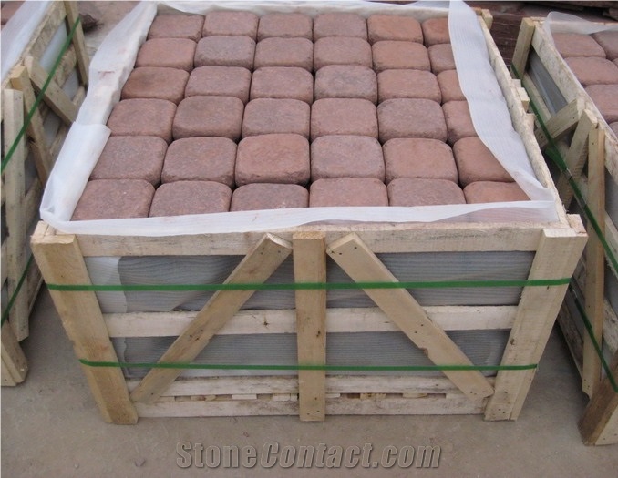 Red Sandstone Cube Stone in Plaza, Paving Stone