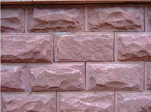 Shandong Red Sandstone Honed Mushroomed Cladding, Red Sandstone Wall Stone, Red Sandstone Mushroomed Stone
