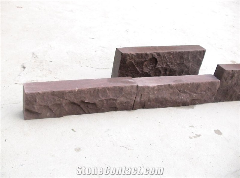 Shandong Red Sandstone Honed Mushroomed Cladding, Red Sandstone Wall Stone, Red Sandstone Mushroomed Stone