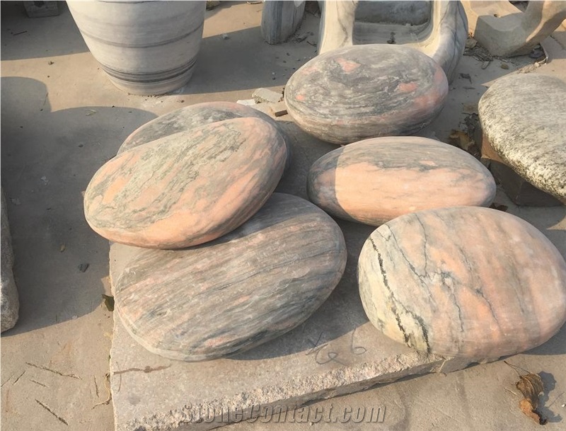 Striped Polished River Stone in Garden ,Indoor Decoration , Flat Polished River Stone