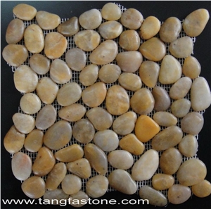Yellow Pebble Stone Mosaic, Sliced Pebble Tiles in Bathroom , Pebble Stone Mosaic with Back Mesh for Wall Stone