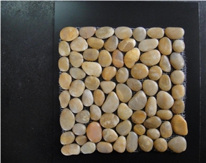 Yellow Pebble Stone Mosaic, Sliced Pebble Tiles in Bathroom , Pebble Stone Mosaic with Back Mesh for Wall Stone