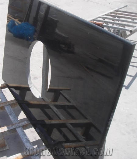 Black Absolute Granite Bathroom Countertops Vanity Tops Bathroom Solid Surface Polished Full Bullnose with Under Sink Bath Tops