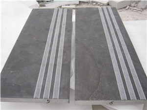 Blue Limestone Stairs, Blue Limestone Steps, Split Front Stairs, Black Limestone Stairs Riser,Honed Limestone Steps