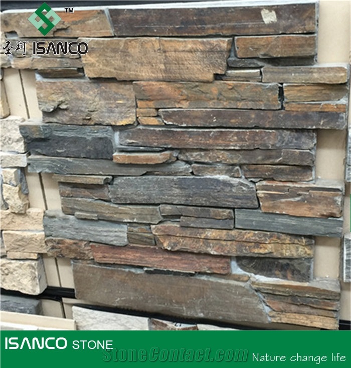 Cheap Slate Split Face Culture Stone Rusty Stone Wall Decor Ledge Stone Brick Stacked Stone Rustic Stone Thin Stone Veneer for Wall Cladding Rust Exposed Wall Stone