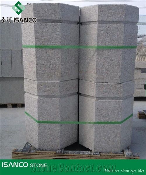 China Shandong Wulian Grey Pink Granite Car Parking Stone Bush-Hammered Parking Stone G361 Light Pink Granite Parking Barriers Cheap Light Grey Granite Parking Curbs Customized Granite Roadblock Stone