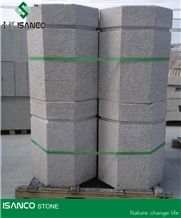 China Shandong Wulian Grey Pink Granite Car Parking Stone Bush-Hammered Parking Stone G361 Light Pink Granite Parking Barriers Cheap Light Grey Granite Parking Curbs Customized Granite Roadblock Stone