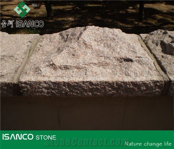 China Shandong Wulian Red Granite Mushroom Stone Wulian Pink Granite Mushroom Wall Cladding G368 Red Granite Mushroomed Stone Lotus Red Granite Mushroomed Cladding Landscaping Stone for Outdoor Garden