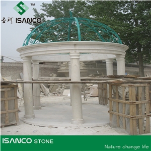 Natural White Marble Sculptured Garden Gazebos & Pavilions, Column Gazebo,Garden Gazebo with Iron Top,Western Style Gazebo,Marble Carved Gazebo,Sculptured Garden Gazebo, Landscaping Stones