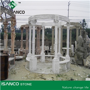 Natural White Marble Sculptured Garden Gazebos & Pavilions, Column Gazebo,Garden Gazebo with Iron Top,Western Style Gazebo,Marble Carved Gazebo,Sculptured Garden Gazebo, Landscaping Stones