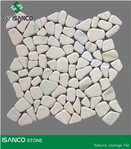 Quartzite Verde Pebble Mosaic Green Quartz Stone Mosaic Tumbled Mosaic for Indoor Flooring Mosaic Pattern Floor Mosaic Meshed Mosaic Tiles