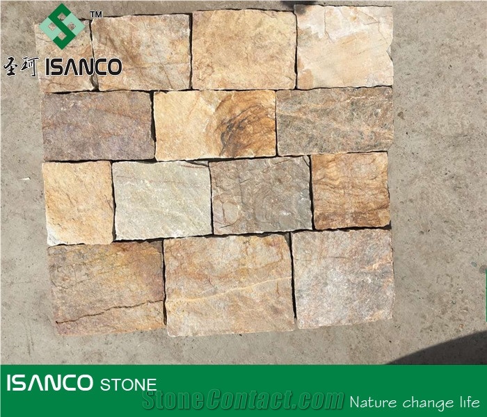Random Yellow Stone Walling Tiles Bricks Pattern Irregular Stone Building Stones 3d Wall Panels Natural Rusty Slate Wall Stone Building Ornaments