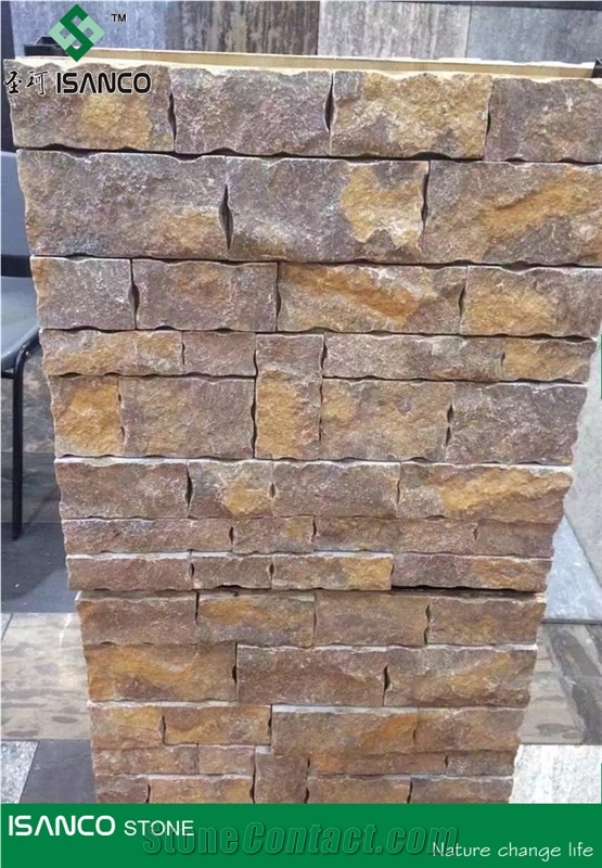Random Yellow Stone Walling Tiles Bricks Pattern Irregular Stone Building Stones 3d Wall Panels Natural Rusty Slate Wall Stone Building Ornaments